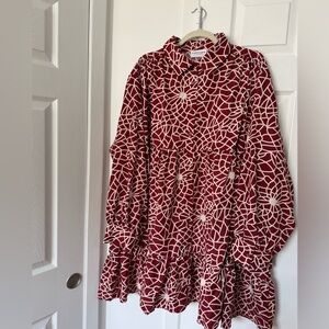 First Love Burgundy and White Web Pattern Dress